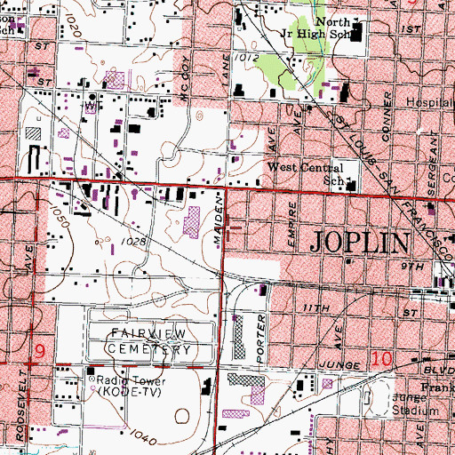 Topographic Map of Maiden Lane Shops, MO