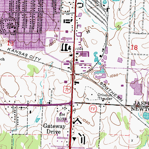 Topographic Map of Around Town Center, MO