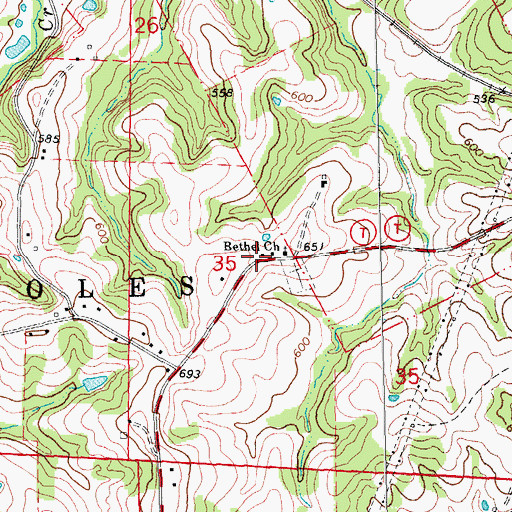 Topographic Map of Bethel School, MO