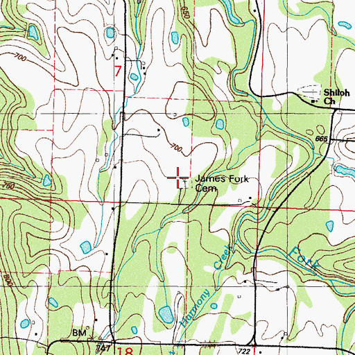 Topographic Map of James Fork Cemetery, AR