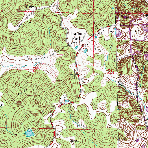 Topographic Map of Oakfield School, MO
