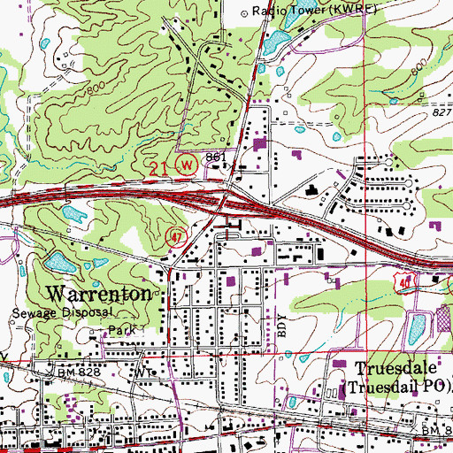 Topographic Map of The Warren County Shopping Center, MO