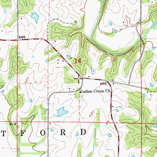 Topographic Map of Indian Creek School (historical), MO