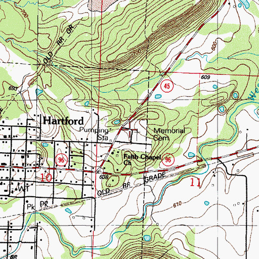 Topographic Map of Hartford Memorial Cemetery, AR