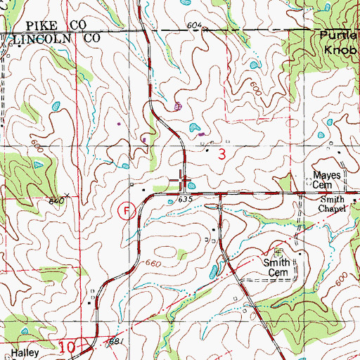 Topographic Map of Ebenezer Church (historical), MO