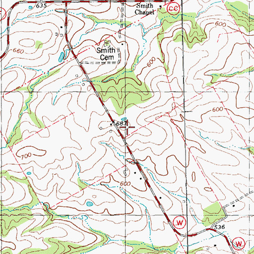 Topographic Map of Smith School (historical), MO