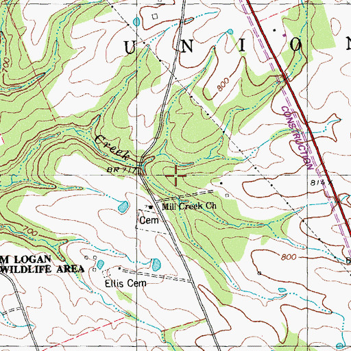 Topographic Map of Mill Creek School (historical), MO