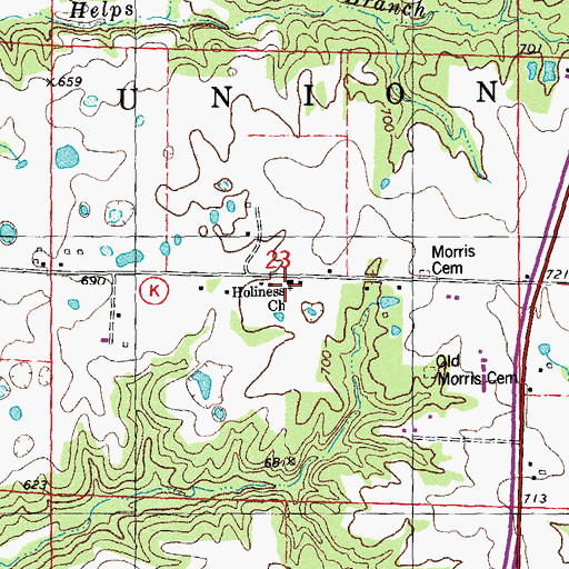 Topographic Map of Morris School (historical), MO