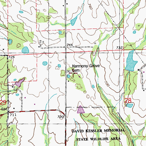 Topographic Map of Harmony Grove School (historical), MO