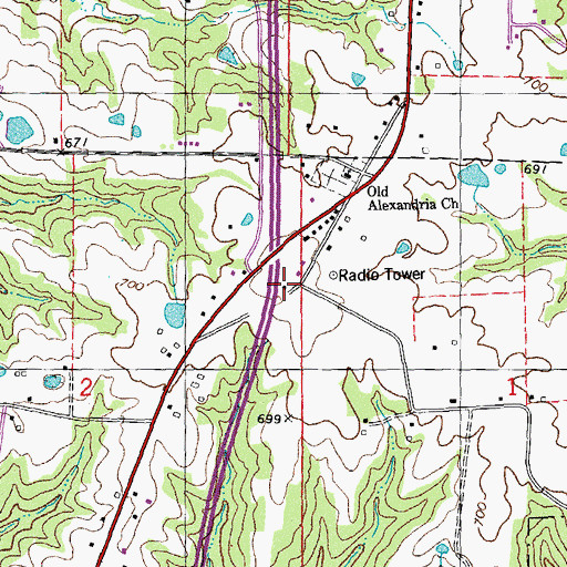 Topographic Map of Alexandria Church (historical), MO