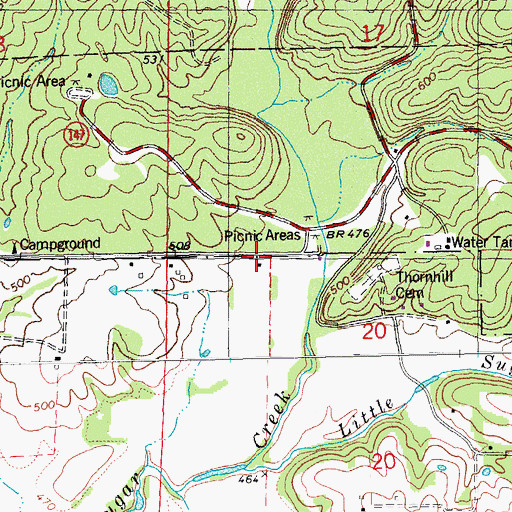 Topographic Map of Sugar Creek Church (historical), MO