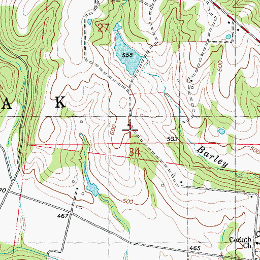 Topographic Map of Burr Oak School (historical), MO
