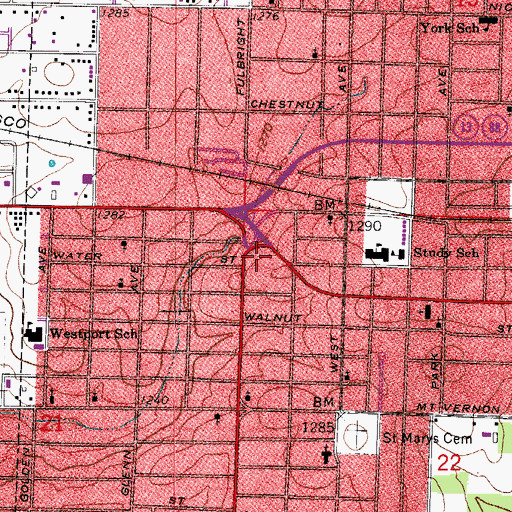 Topographic Map of Westport Shopping Center, MO