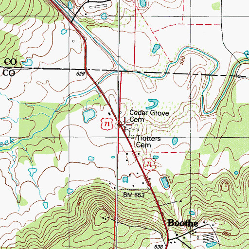 Topographic Map of Cedar Grove Cemetery, AR