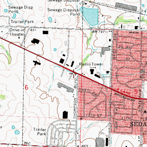 Topographic Map of Thompson Hills Shopping Center, MO