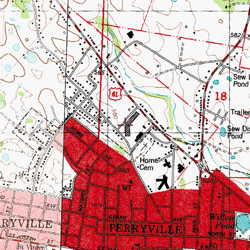 Topographic Map of Perry Plaza Shopping Center, MO