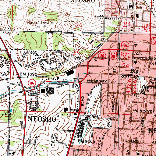 Topographic Map of Harmony Shopping Center, MO