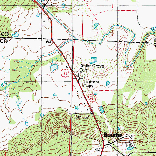 Topographic Map of Trotters Cemetery, AR