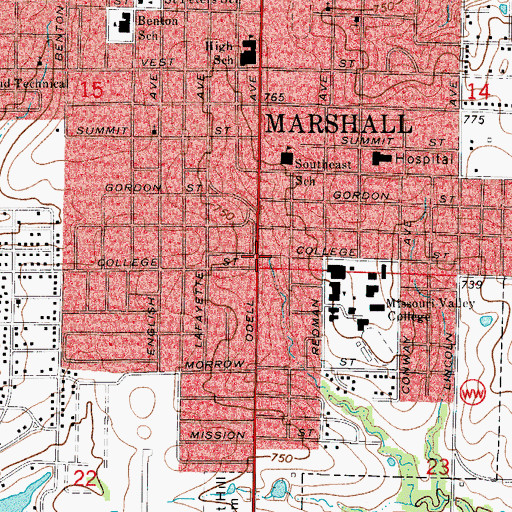 Topographic Map of Town and Country Mall, MO