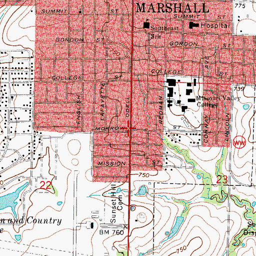 Topographic Map of Plaza Mall, MO