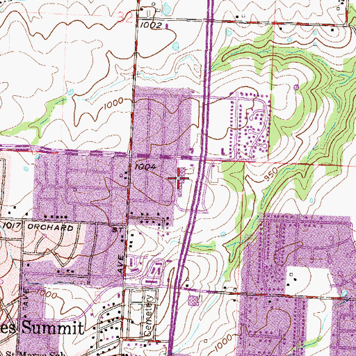 Topographic Map of Valle Vista Shopping Center, MO