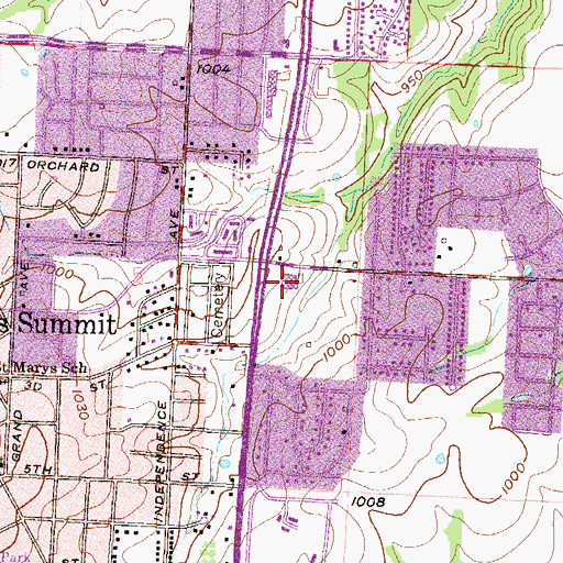 Topographic Map of Summit Springs Shopping Center, MO