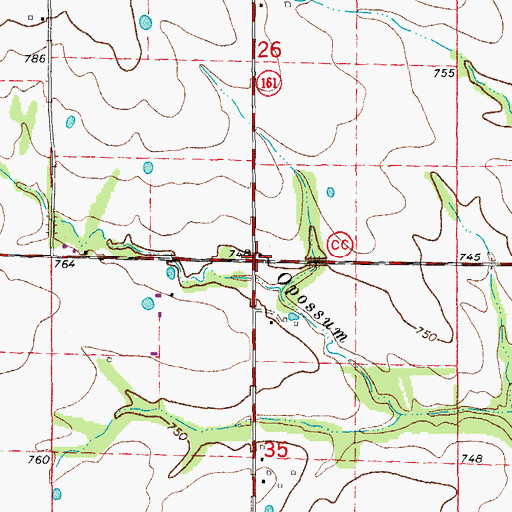 Topographic Map of Cross Roads School (historical), MO