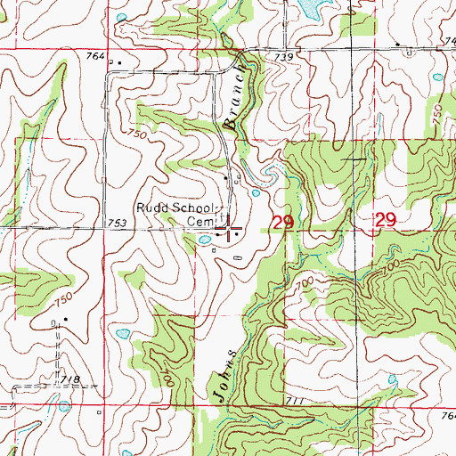 Topographic Map of Rudd School (historical), MO