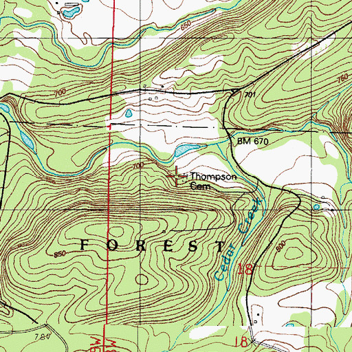 Topographic Map of Thompson Cemetery, AR