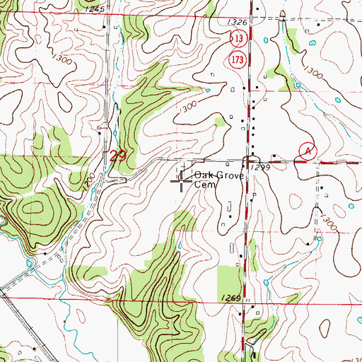 Topographic Map of Oak Grove School (historical), MO