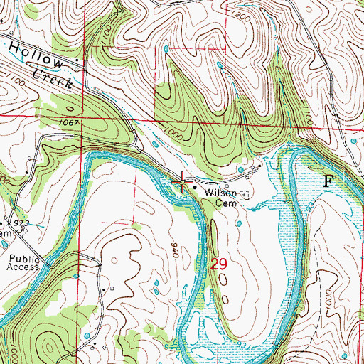 Topographic Map of Cedar Bluff School (historical), MO