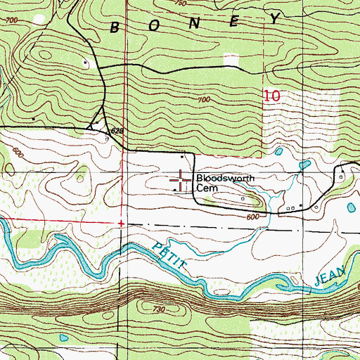 Topographic Map of Bloodsworth Cemetery, AR