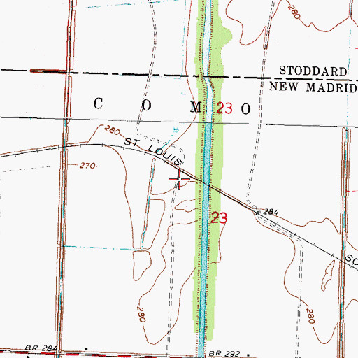 Topographic Map of Hondin (historical), MO