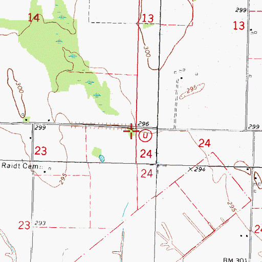 Topographic Map of Dawson School (historical), MO