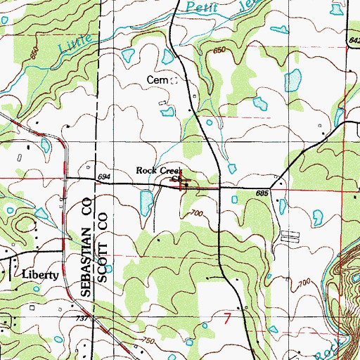 Topographic Map of Rock Creek Church, AR