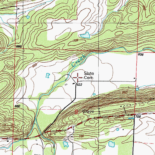 Topographic Map of Slate Cemetery, AR