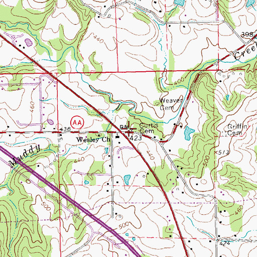 Topographic Map of Rush Tower School, MO