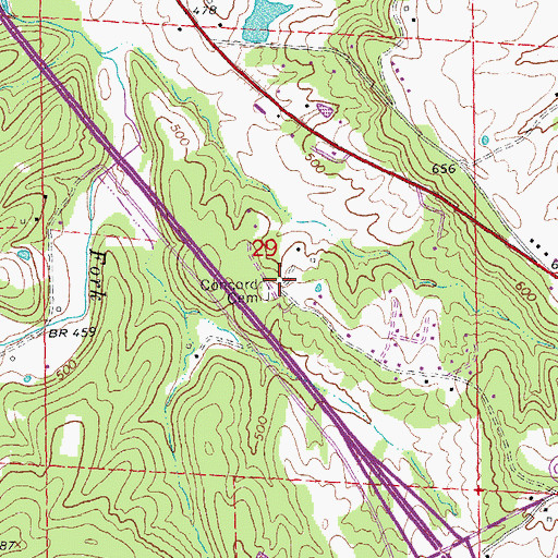 Topographic Map of Concord School (historical), MO