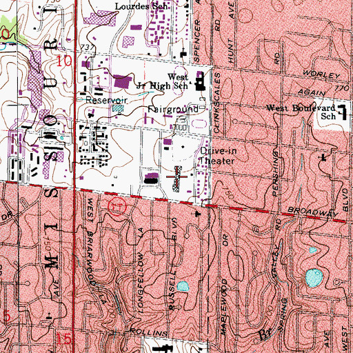 Topographic Map of Broadway Center, MO