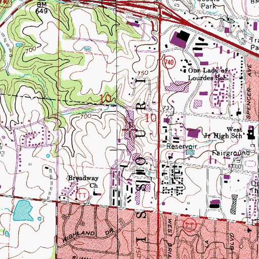 Topographic Map of Biscayne Mall, MO