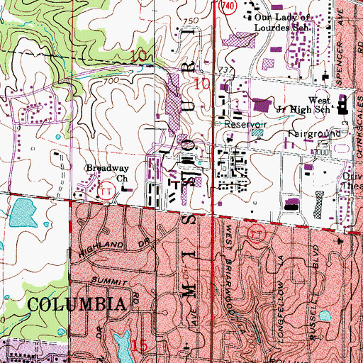 Topographic Map of Crossroads West, MO