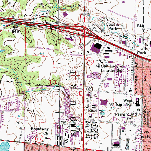 Topographic Map of Columbia Mall, MO