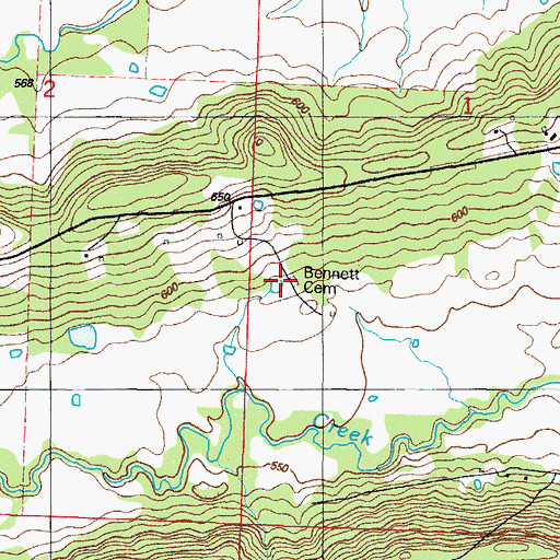 Topographic Map of Bennett Cemetery, AR