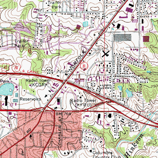Topographic Map of Whitegate Shopping Center, MO