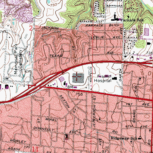 Topographic Map of Parkade Plaza, MO