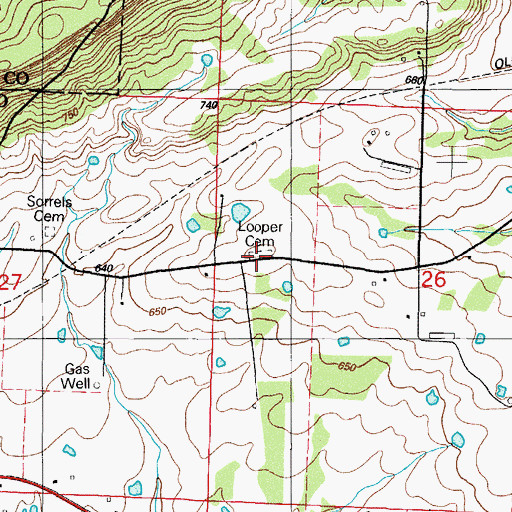 Topographic Map of Looper Cemetery, AR