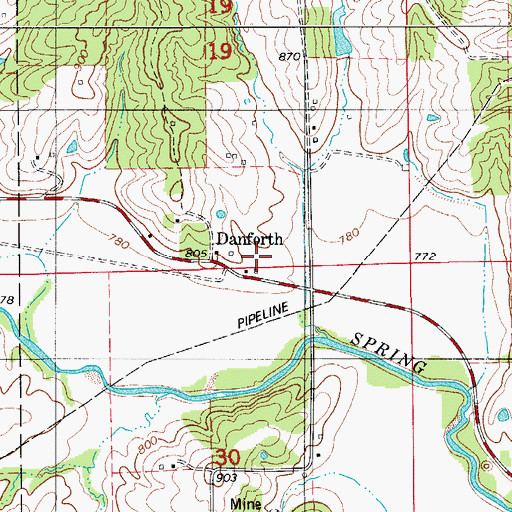 Topographic Map of Danforth School, MO