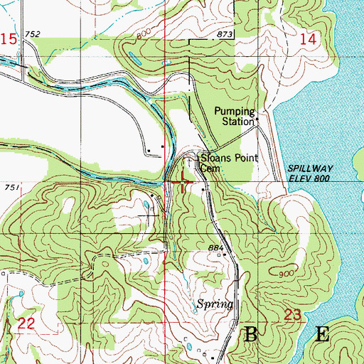 Topographic Map of Sloans Point School, MO