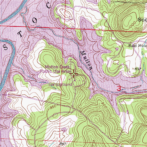 Topographic Map of Mutton Creek Public Use Area, MO
