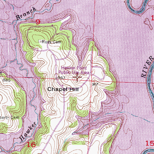 Topographic Map of Hawker Point Public Use Area, MO